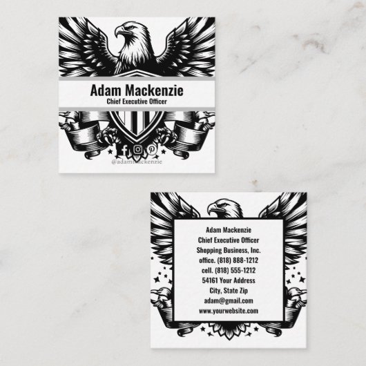 Bald Eagle American Flag Patriotic Business Card Quadratische Visitenkarte (Vorne/Hinten)