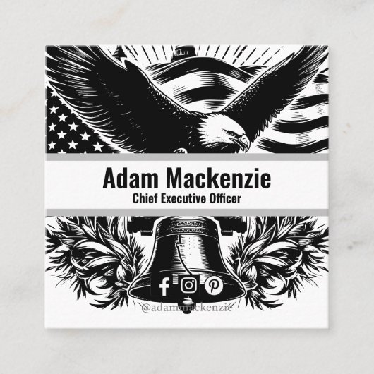 Bald Eagle American Flag Patriotic Business Card Quadratische Visitenkarte (Vorderseite)