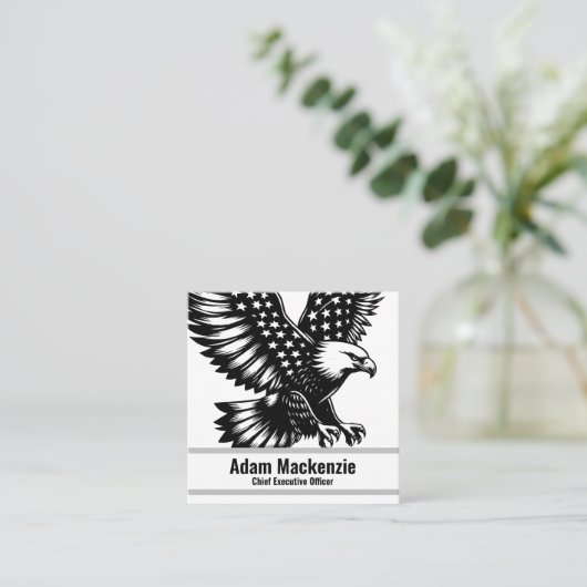 Bald Eagle American Flag Patriotic Business Card Quadratische Visitenkarte (Stehend Vorderseite)