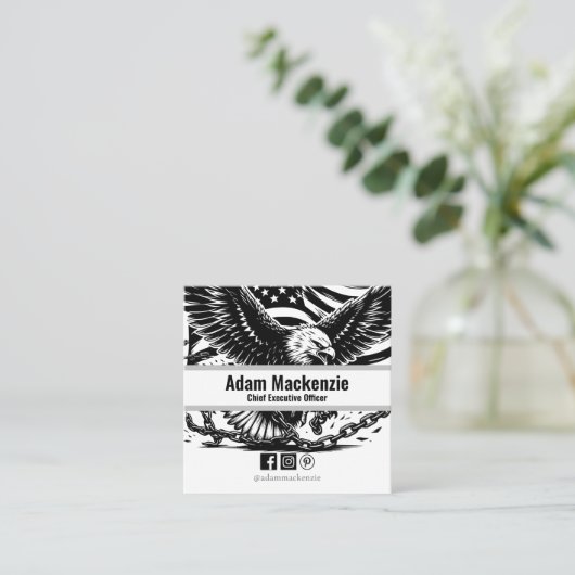 Bald Eagle American Flag Patriotic Business Card Quadratische Visitenkarte (Stehend Vorderseite)