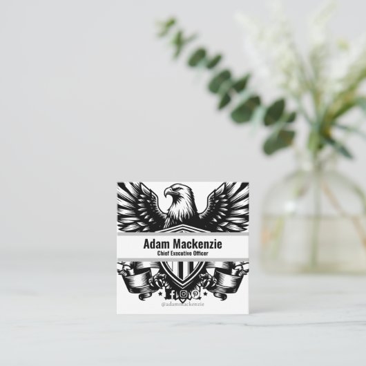 Bald Eagle American Flag Patriotic Business Card Quadratische Visitenkarte (Stehend Vorderseite)