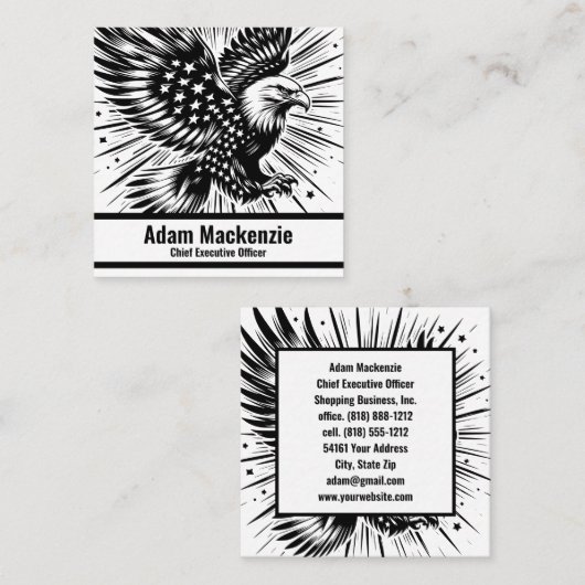 Bald Eagle American Flag Patriotic Business Card Quadratische Visitenkarte (Vorne/Hinten)