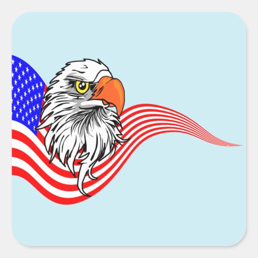 Bald Eagle American USA Flag Patriotische Kunst Quadratischer Aufkleber (Vorderseite)