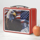 Bald Eagle an Statue der Freiheit und der amerikan Metall Brotdose (Beispiel)