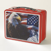 Bald Eagle an Statue der Freiheit und der amerikan Metall Brotdose (Rückseite)