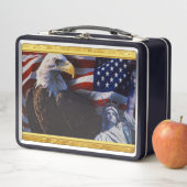 Bald Eagle an Statue der Freiheit und der amerikan Metall Lunch Box (Beispiel)