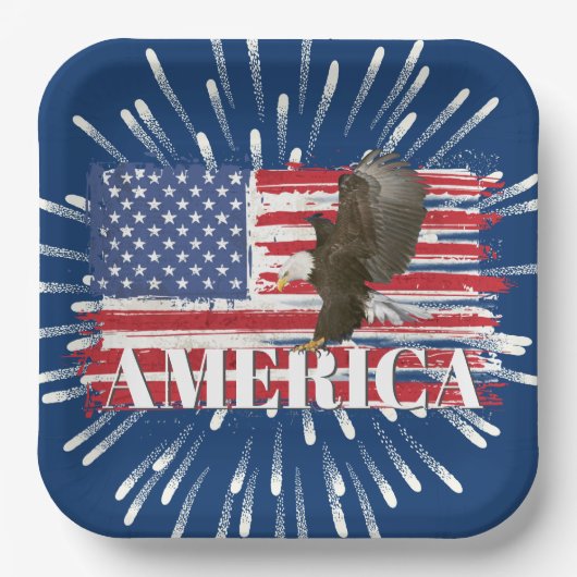 Bald Eagle auf amerikanischer Flagge Pappteller (Vorderseite)