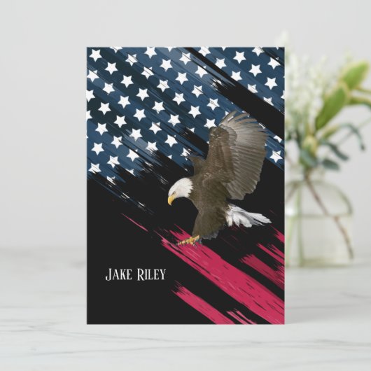 Bald Eagle auf Flag Einladung (Stehend Vorderseite)