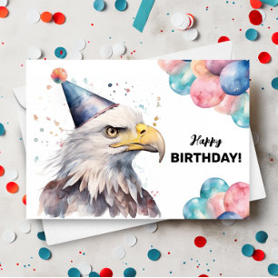 Bald Eagle Balloons und Party Hat Happy Birthday Karte