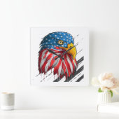Bald Eagle Bird USA Flag Symbol Quadratische Wanduhr (Zuhause)