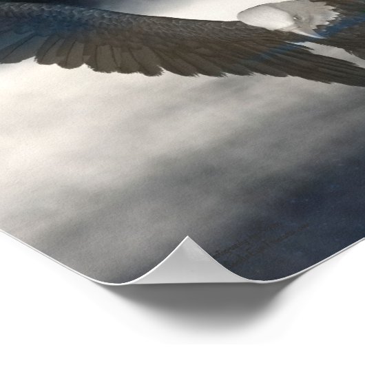 Bald Eagle Cattails Nebelteich Fantasy Kunst Poster (Ecke)