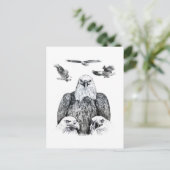 Bald Eagle Collage Stift zeichnend Zeichnung Postkarte (Stehend Vorderseite)