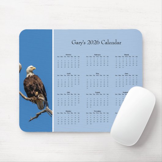 Bald Eagle: Customize full year 2026 calendar Mousepad (Mit Mouse)
