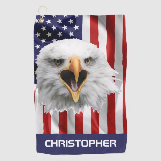Bald Eagle, die amerikanische Flagge Patriotisch Golfhandtuch (Vorderseite)