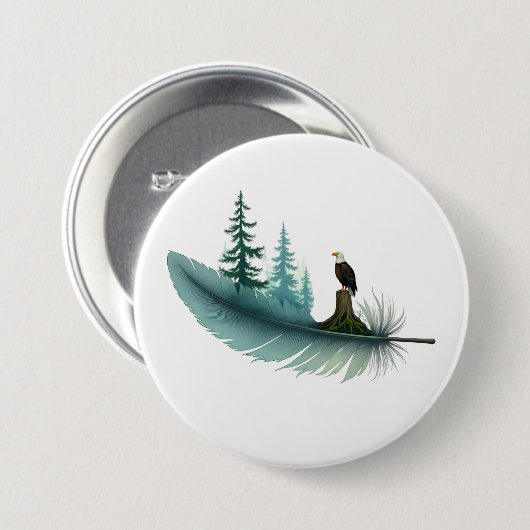 Bald Eagle Feather and Trees Button (Vorne & Hinten)