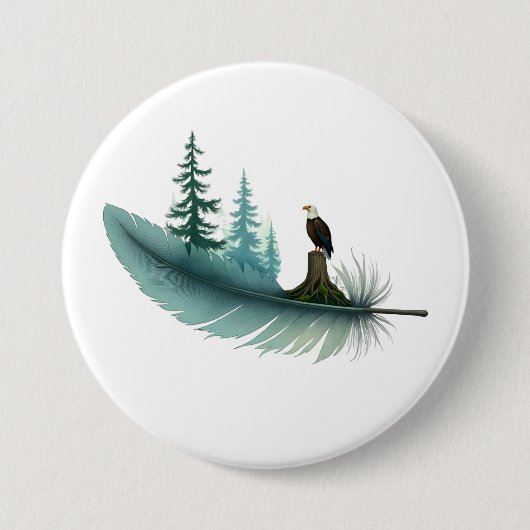 Bald Eagle Feather and Trees Button (Vorderseite)