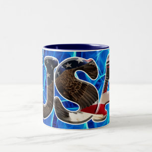 Bald Eagle & Flag Patriotic Fraktal Travel Mug Zweifarbige Tasse