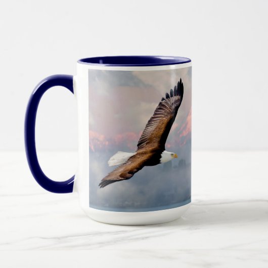 Bald Eagle Flying Over Snowcapped Mountains Blue Tasse (Links)