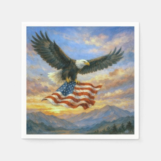Bald Eagle Flying With American Flag Serviette (Vorderseite)