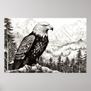 Bald Eagle Friedlich Nature Prairie Sketch Zeichne Poster