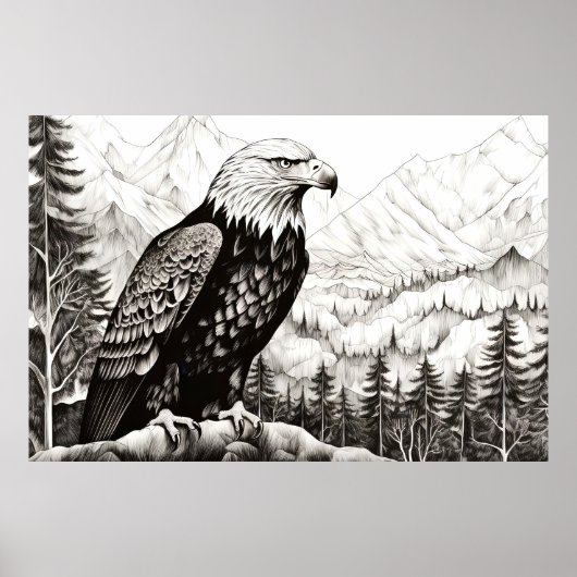 Bald Eagle Friedlich Nature Prairie Sketch Zeichne Poster (Vorne)