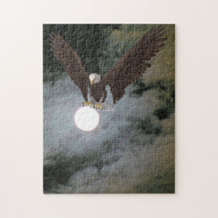 Bald Eagle Full Moon Night Sky Fantasy Art Puzzle