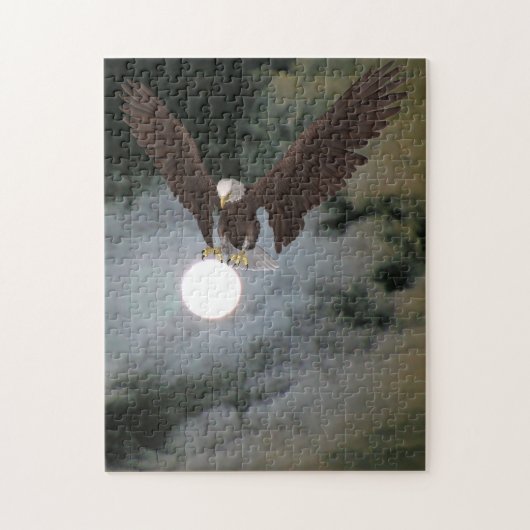 Bald Eagle Full Moon Night Sky Fantasy Art Puzzle (Vertikal)