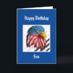 Bald Eagle Geburtstags Special Son Militär Car Car Karte<br><div class="desc">Aquarell Eagle US Flagge USA Flag für den besonderen und wunderbaren Militärson,  der Sie stolz macht</div>