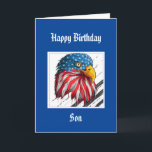 Bald Eagle Geburtstags Special Son Militär Car Car Karte<br><div class="desc">Aquarell Eagle US Flagge USA Flag für den besonderen und wunderbaren Militärson,  der Sie stolz macht</div>