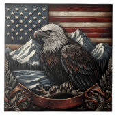 Bald Eagle gegen das Motiv der amerikanischen Flag Fliese (Vorderseite)