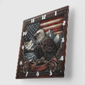 Bald Eagle gegen das Motiv der amerikanischen Flag Quadratische Wanduhr (Winkel)
