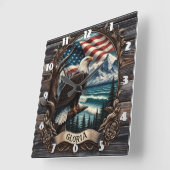 Bald Eagle gegen Landschaftliche Sicht Quadratische Wanduhr (Winkel)