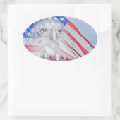 Bald Eagle Head & American Flag Ovaler Aufkleber (Tasche)