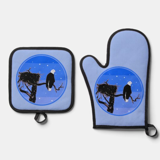Bald Eagle im Winter - Original Wildlife Art Ofenhandschuh & Topflappen-Set (Vorderseite)