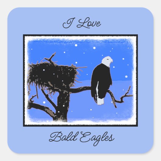 Bald Eagle im Winter - Original Wildlife Art Quadratischer Aufkleber (Vorderseite)