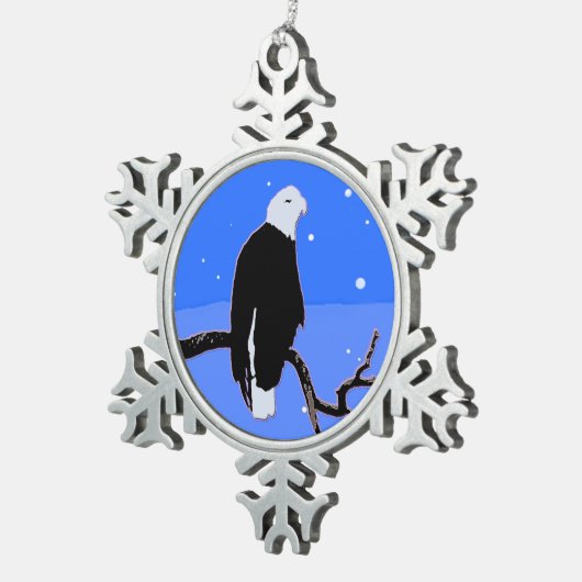 Bald Eagle im Winter - Original Wildlife Art Schneeflocken Zinn-Ornament (Rechts)