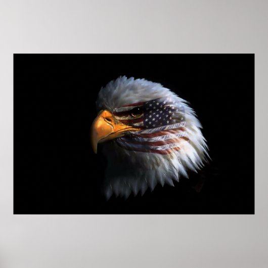 Bald Eagle Kopf mit amerikanischer Flagge auf sein Poster (Vorne)