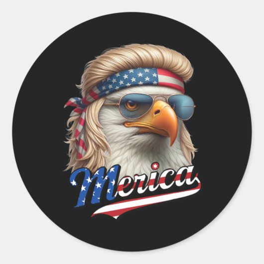 Bald Eagle Merica 4. Juli Eagle Blonde Mullet Fun Runder Aufkleber (Vorderseite)