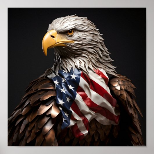 Bald Eagle Metallskulptur mit amerikanischer Flagg Poster (Vorne)