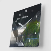 Bald Eagle Misty Pond Fantasy Animal Art Quadratische Wanduhr (Winkel)