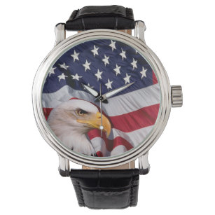 Bald Eagle mit amerikanischer Flagge Armbanduhr
