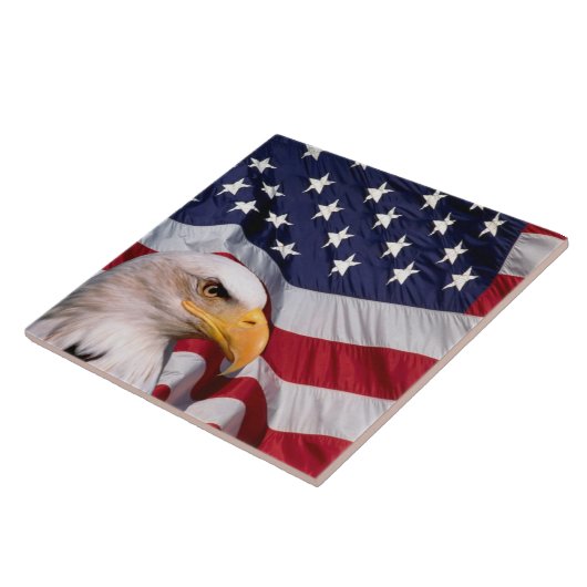 Bald Eagle mit amerikanischer Flagge Fliese (Seite)