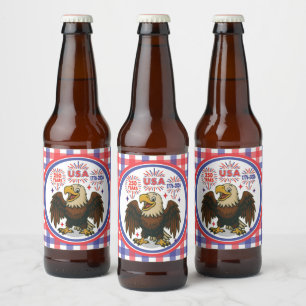 Bald Eagle mit Fireworks- USA 250 Years 1776-2026 Bierflaschenetikett