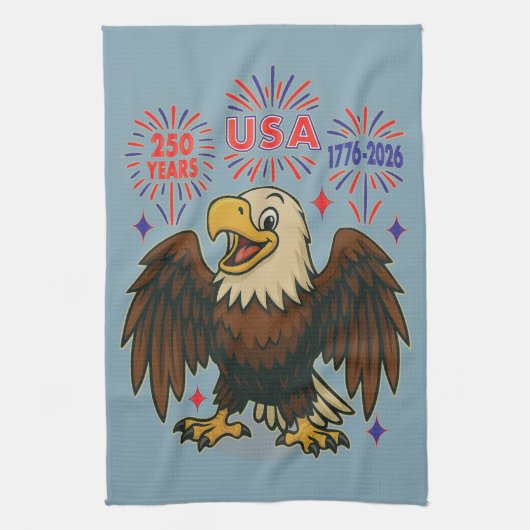 Bald Eagle mit Fireworks- USA 250 Years 1776-2026 Geschirrtuch (Vertikal)