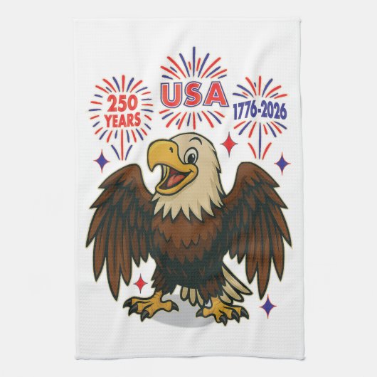 Bald Eagle mit Fireworks- USA 250 Years 1776-2026 Geschirrtuch (Vertikal)