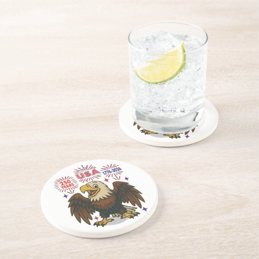 Bald Eagle mit Fireworks- USA 250 Years 1776-2026 Getränkeuntersetzer (Seite)