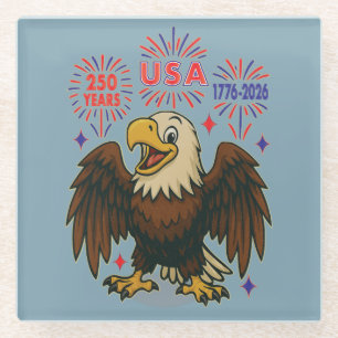 Bald Eagle mit Fireworks- USA 250 Years 1776-2026 Glasuntersetzer