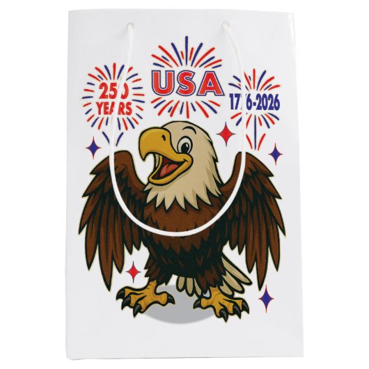 Bald Eagle mit Fireworks- USA 250 Years 1776-2026 Mittlere Geschenktüte (Vorderseite)