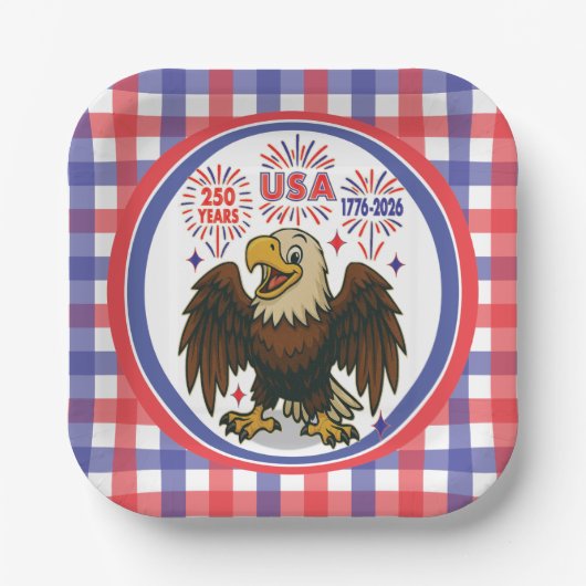 Bald Eagle mit Fireworks- USA 250 Years 1776-2026 Pappteller (Vorderseite)