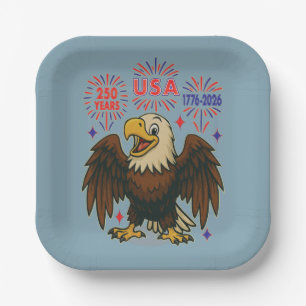 Bald Eagle mit Fireworks- USA 250 Years 1776-2026 Pappteller